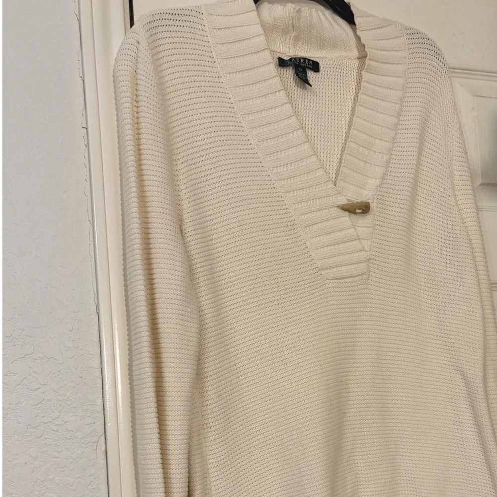 LRL Ralph Lauren Womens XL Chunky Knit Sweater Collar Toggle Preppy Cozy Coastal